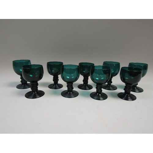 1996 - SET OF BRISTOL GREEN WINE GLASSES 12cms LARGEST H