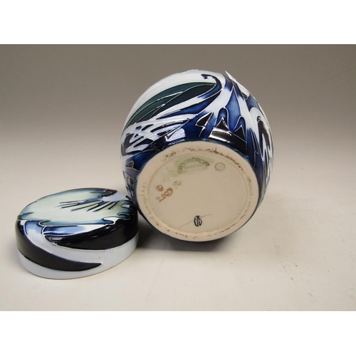1999 - MOORCROFT GINGER JAR AND COVER MARKED SECOND QUALITY TO BASE - 16cms H