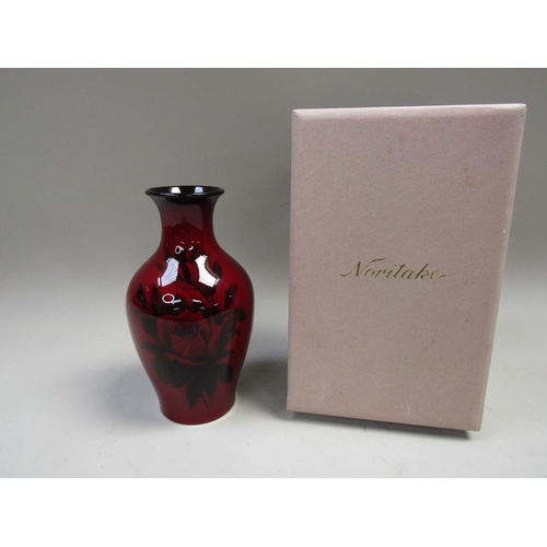 2003 - NORITAKE STUDIO COLLECTION FLAMBE VASE WITH ROSE DESIGN 21cms H - VASE BOXED
