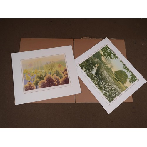 1387 - TWO UNFRAMED COLOURED PRINTS - LANDSCAPE WITH SHEEP & SPRING TIME FLOWERS