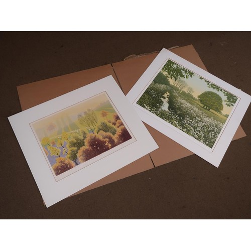 1387 - TWO UNFRAMED COLOURED PRINTS - LANDSCAPE WITH SHEEP & SPRING TIME FLOWERS