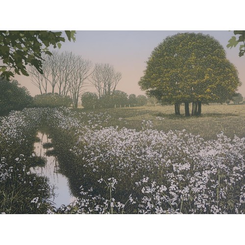 1387 - TWO UNFRAMED COLOURED PRINTS - LANDSCAPE WITH SHEEP & SPRING TIME FLOWERS