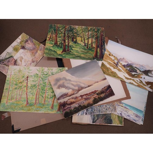 1387A - QTY UNFRAMED WATERCOLOURS