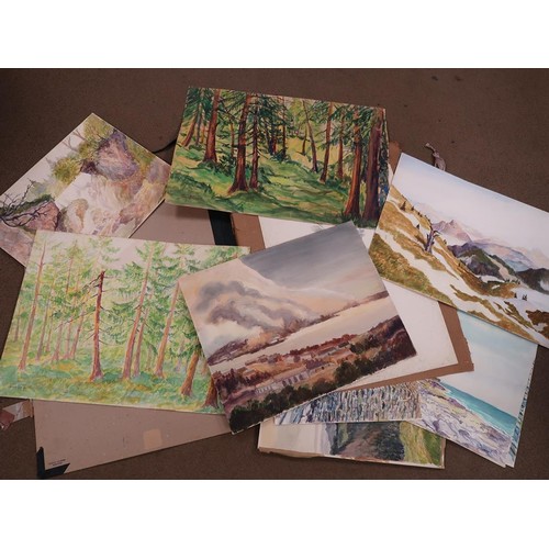 1387A - QTY UNFRAMED WATERCOLOURS