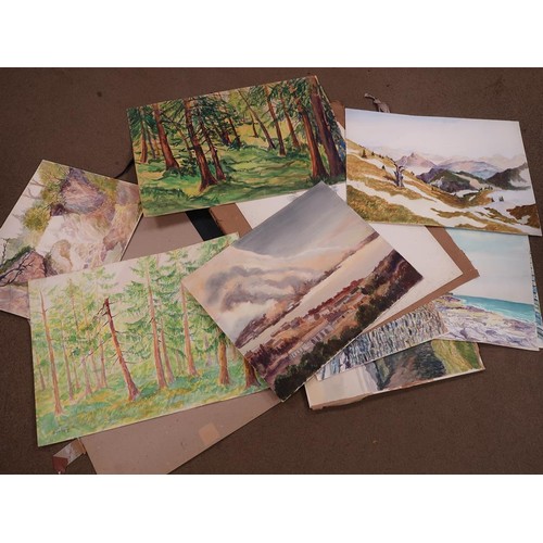 1387A - QTY UNFRAMED WATERCOLOURS