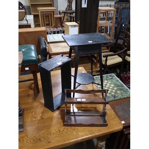 619 - OCCASIONAL TABLE AND TWO SMALL SHELVES