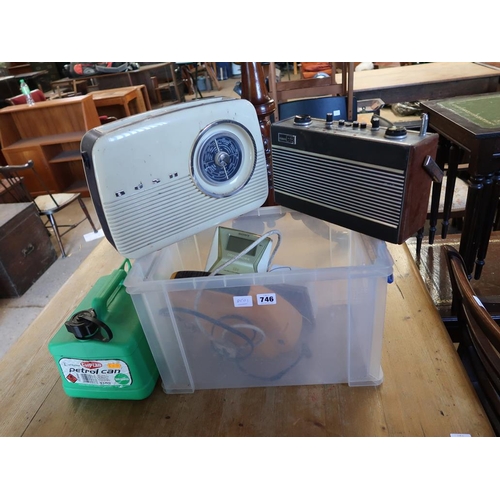 746 - OLD RADIOS, PETROL CAN ETC