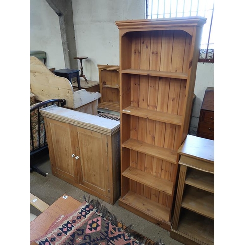 759 - PINE BOOKCASE AND A PINE CUPBOARD