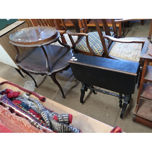 787 - VICTORIAN EBONISED SUTHERLAND TABLE AND A TWO TIER TABLE