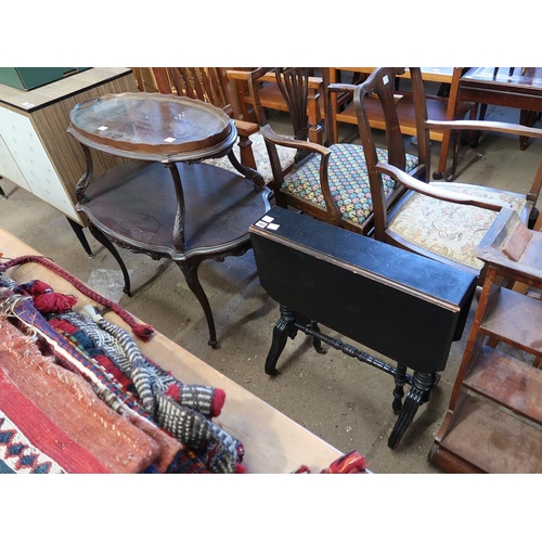 787 - VICTORIAN EBONISED SUTHERLAND TABLE AND A TWO TIER TABLE