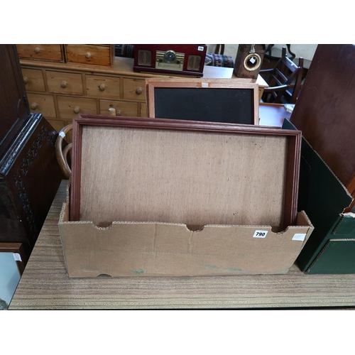 790 - BOX OF PICTURE FRAMES AND TRAYS
