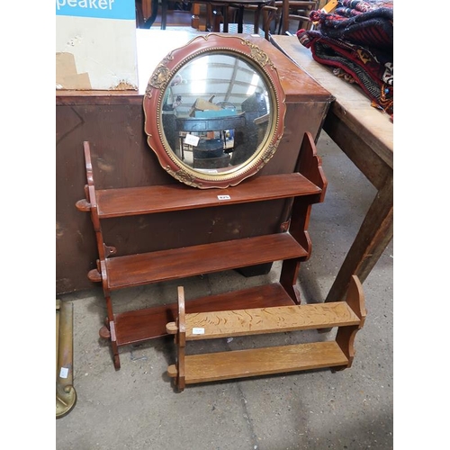 825 - TWO HANGING SHELVES AND A MIRROR