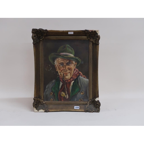 1356 - V LOUIS - PORTRAIT OF AN AUSTRIAN GENTLEMAN SMOKING A PIPE, SIGNED OIL ON CANVAS, FRAMED, 39CM X 28C... 