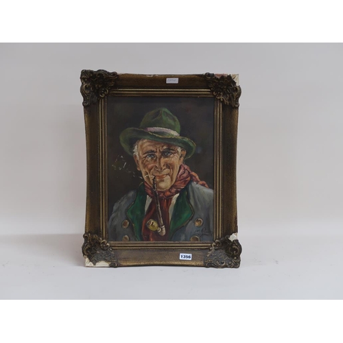 1356 - V LOUIS - PORTRAIT OF AN AUSTRIAN GENTLEMAN SMOKING A PIPE, SIGNED OIL ON CANVAS, FRAMED, 39CM X 28C... 