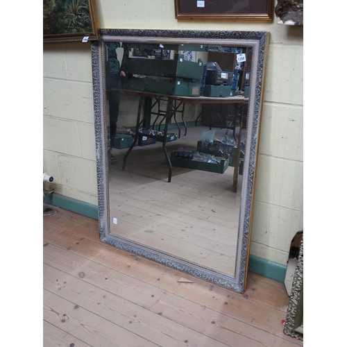 1358 - SILVER MOULDED FRAMED BEVEL EDGE WALL MIRROR, 114CM X 88CM