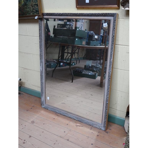 1358 - SILVER MOULDED FRAMED BEVEL EDGE WALL MIRROR, 114CM X 88CM