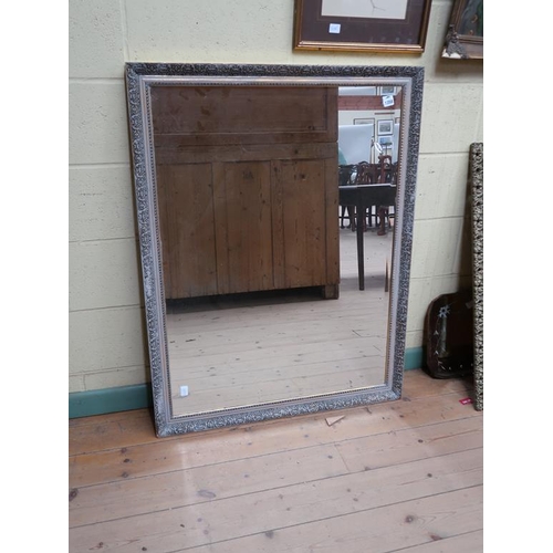 1358 - SILVER MOULDED FRAMED BEVEL EDGE WALL MIRROR, 114CM X 88CM