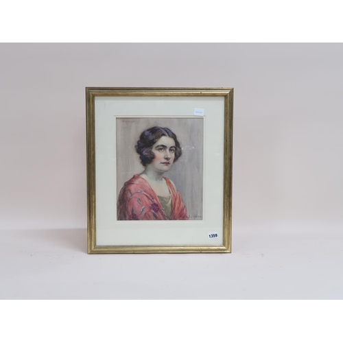 1359 - EVELYN WALTHENITORE - PORTRAIT OF A LADY, SIGNED WATERCOLOUR, F/G, 33CM X 27CM