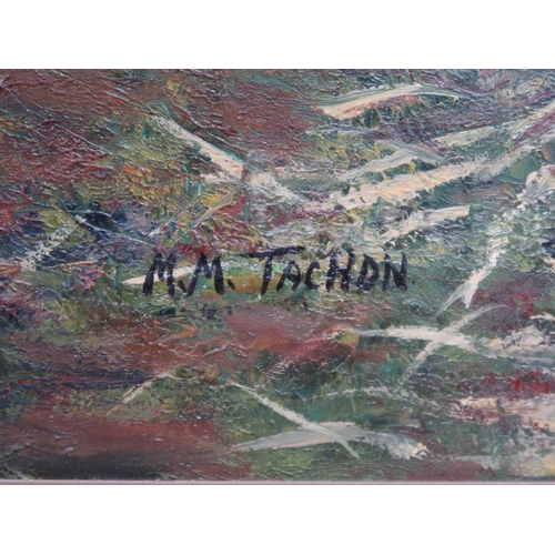 1360 - M M TACHON - AUTUMN PARKLAND SETTING, SIGNED OIL ON BOARD, FRAMED, 49CM X 67CM