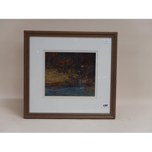 1362 - HEATHER POCOCK - ROWAN WITH WATERFALL, MIXED MEDIA, F/G, 26CM X 26CM