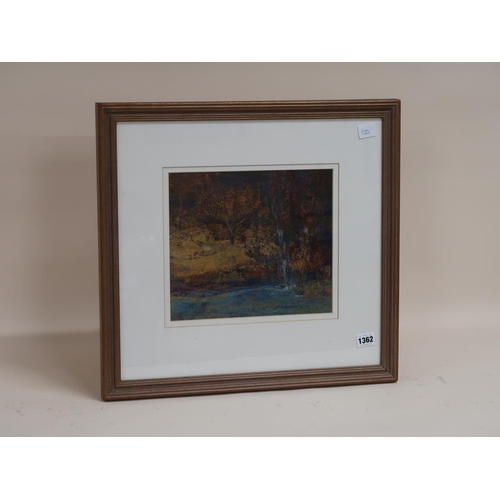 1362 - HEATHER POCOCK - ROWAN WITH WATERFALL, MIXED MEDIA, F/G, 26CM X 26CM