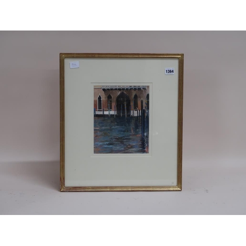 1364 - JOHN FISHER - GOLD AND CEIULEAN BY THE VEGETABLE MARKET, VENICE, SIGNED F/G, 24CM X 19CM