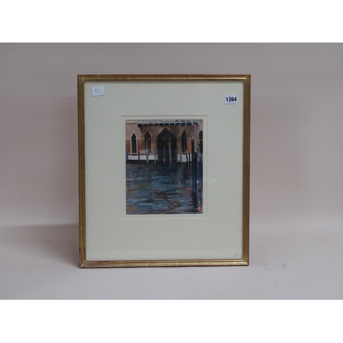 1364 - JOHN FISHER - GOLD AND CEIULEAN BY THE VEGETABLE MARKET, VENICE, SIGNED F/G, 24CM X 19CM