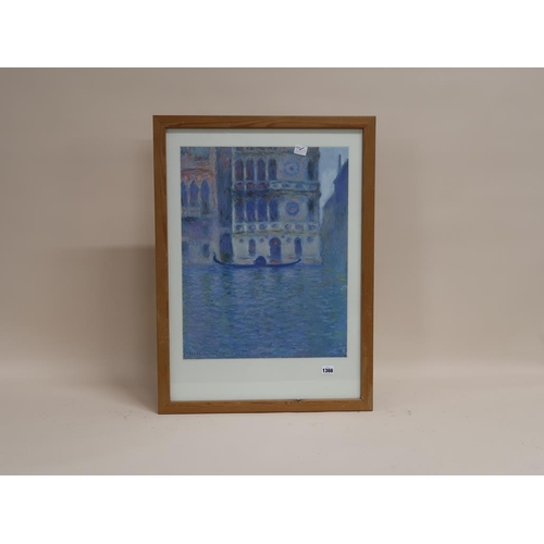 1366 - AFTER MONET 1903 - COLOURED PRINT, VENETIAN WATERWAY, F/G, 54CM X 42CM