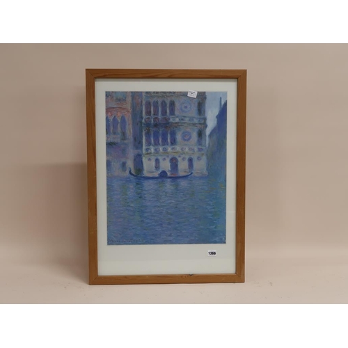 1366 - AFTER MONET 1903 - COLOURED PRINT, VENETIAN WATERWAY, F/G, 54CM X 42CM