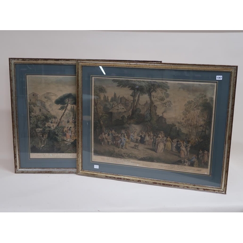 1367 - TWO 19C COLOURED PRINTS - FRENCH VILLAGE SCENES, F/G, EACH 57CM X 72CM