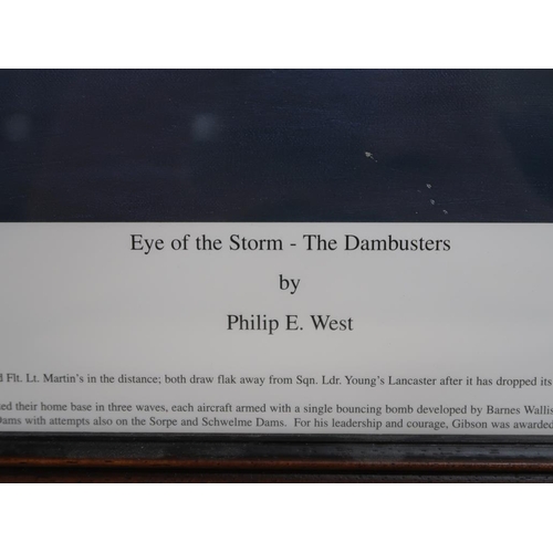 1369 - FRAMED WW2 DEPICTION - EYE OF THE STORM, THE DAMBUSTERS BY PHILIP E WEST, F/G, 47CM X 68CM