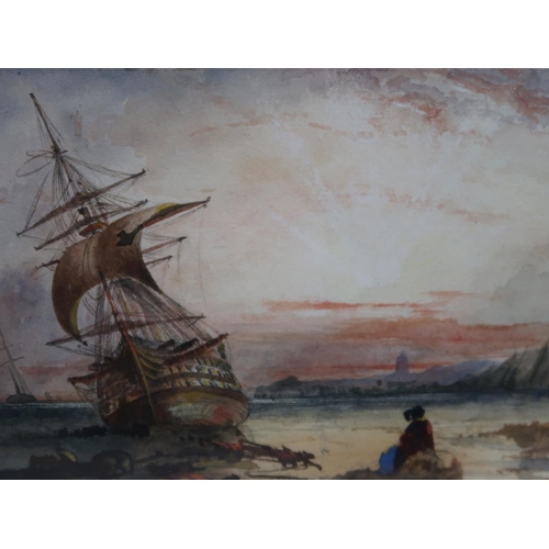 1375 - SIGNED IN MONO - TWO 19C COASTAL SCENES, WATERCOLOURS, EACH F/G, 9CMX 15CM