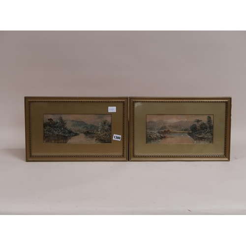 1380 - G MURRAY? - PAIR, LATE 19C RIVERSCAPES, WATERCOLOUR, F/G, 12CM X 26CM