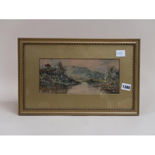 1380 - G MURRAY? - PAIR, LATE 19C RIVERSCAPES, WATERCOLOUR, F/G, 12CM X 26CM