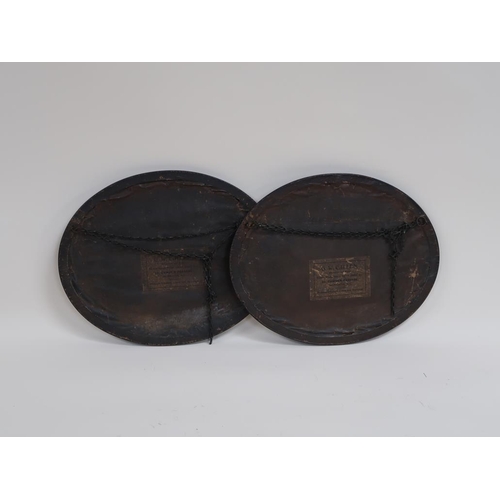 1382 - TWO JAPANESE FRAMED OVAL GILT HIGHLIGHTED LAKE SCENES, EACH 23CM X 29CM