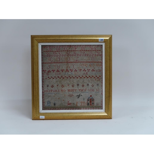 1385 - F/G NEEDLEWORK SAMPLER, 42CM X 40CM