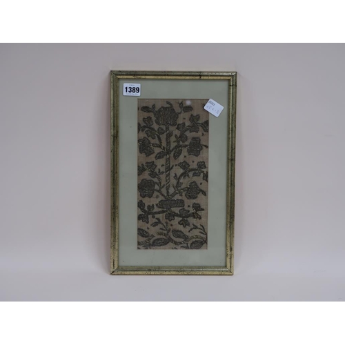 1389 - 18C NEEDLEWORK PANEL, F/G, 28CM X 13CM