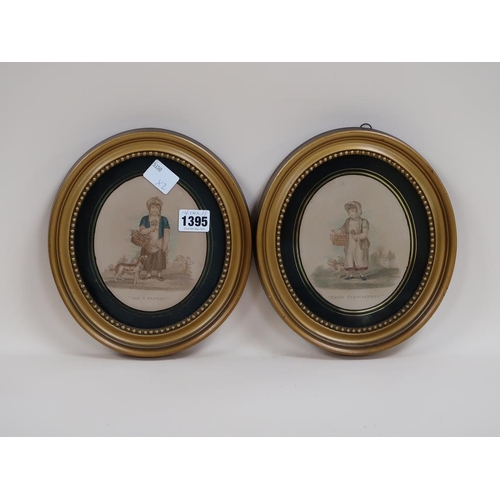 1395 - TWO OVAL FRAMED 19C COLOURED PRINTS - ALL A BLOWIN & FRESH STRAWBERRIES, EACH 14CM X 11CM
