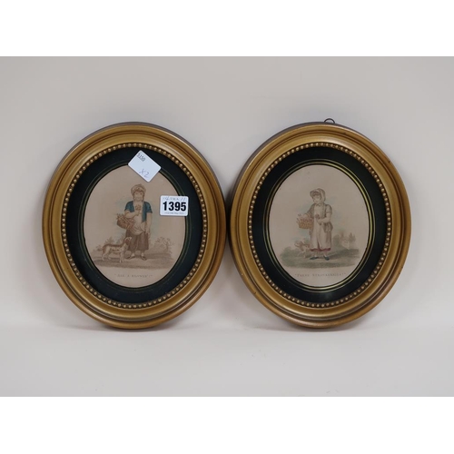 1395 - TWO OVAL FRAMED 19C COLOURED PRINTS - ALL A BLOWIN & FRESH STRAWBERRIES, EACH 14CM X 11CM