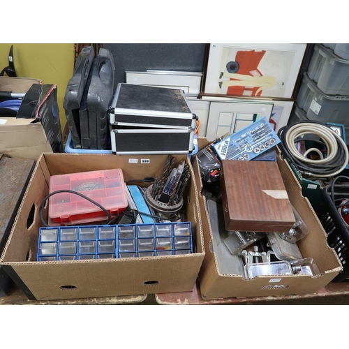 939 - THREE BOXES OF HAND TOOLS, DRILL BITS, ETC
