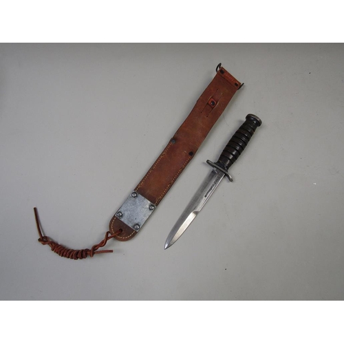 1413 - WW2 US MILITARY M6 MILSCO DAGGER WITH LEATHER SHEATH