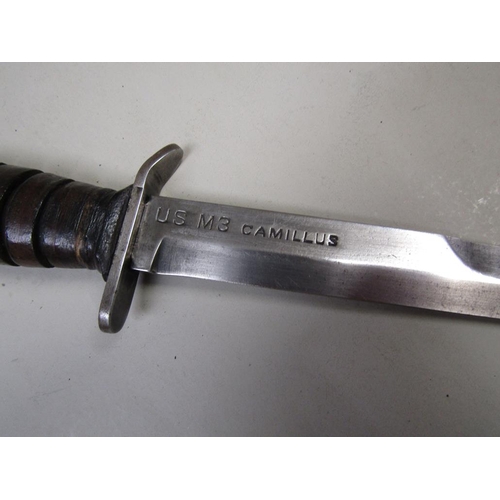 1413 - WW2 US MILITARY M6 MILSCO DAGGER WITH LEATHER SHEATH