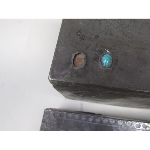 1462 - TWO PEWTER CASED JEWELLED BOXES, 31CM & 26CM W