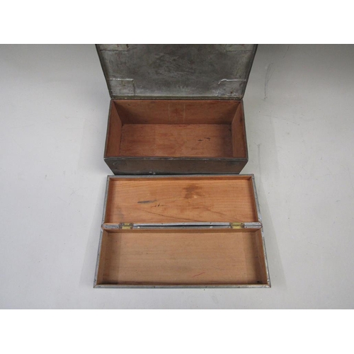 1462 - TWO PEWTER CASED JEWELLED BOXES, 31CM & 26CM W