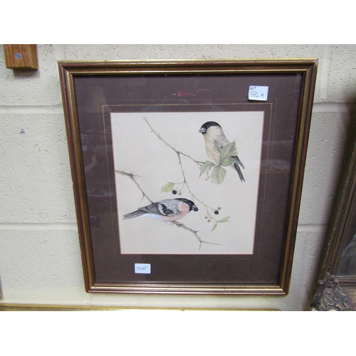 1356A - COLIN CHALLICE - TWO BUNTINGS EATING BLACKBERRIES, SIGNED WATERCOLOUR, F/G, 27CM X 26CM