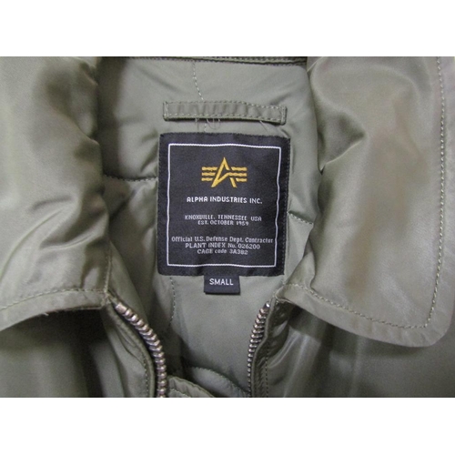 147 - ALPHA INDUSTRIES GREEN JACKET, SIZE SMALL