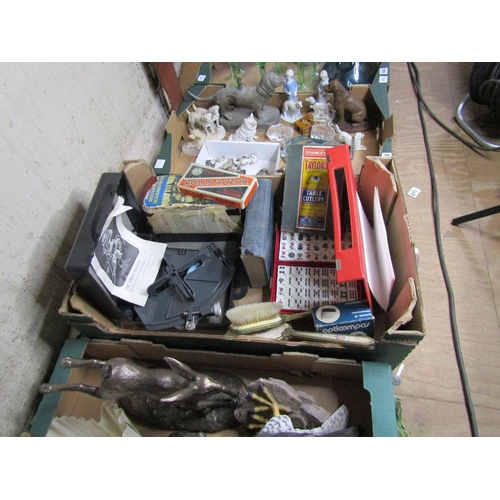 141 - TABLE CUTLERY, RAZORS, PAIR OF BRUSHES ETC