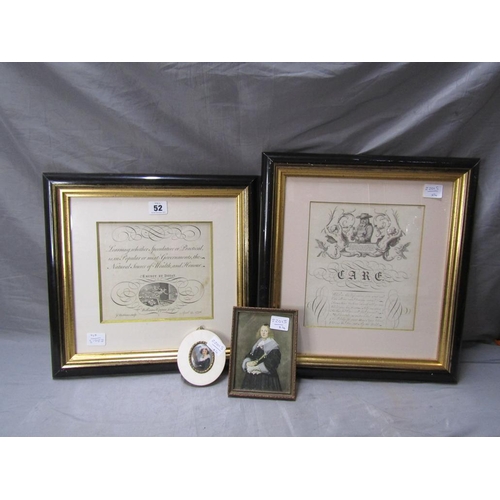 52 - TWO MINIATURES; TWO B&W PRINTS