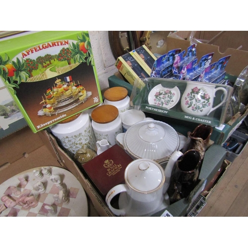 358 - BOX OF DINNERWARE, JUGS, PORTMEIRION ETC