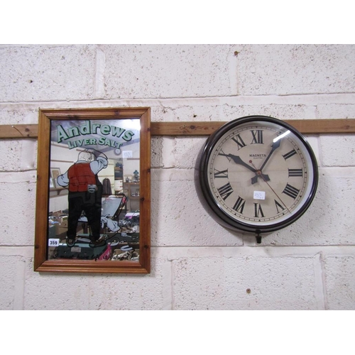 359 - LIVER SALTS MIRROR AND A CLOCK
